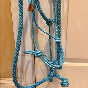 Horse size Rope Halter Aqua Blue Rope w/ matching lead line